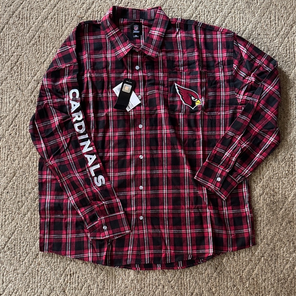 FOCO Arizona Cardinals Plaid Button Down Shirt 2X